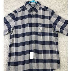 Club Room Flannel Shirt Adult Large Grey Navy Plaid Button Down Casual Mens NEW